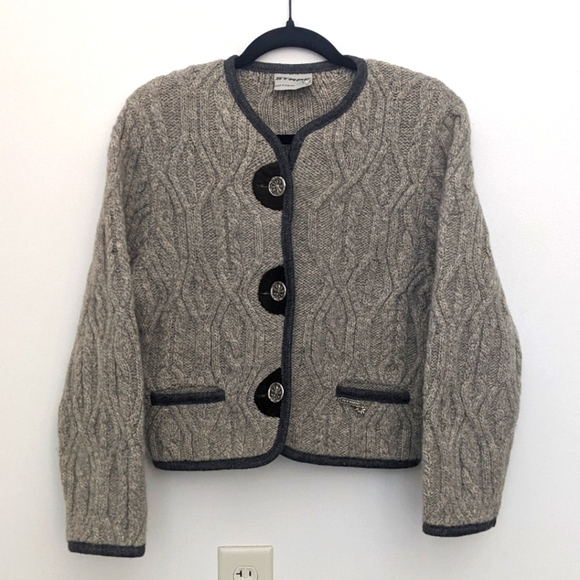 Stapf Sweaters - Stapf Boiled Mohair Wool Cable Knit Gray Button Front Cardigan Size 36 Small